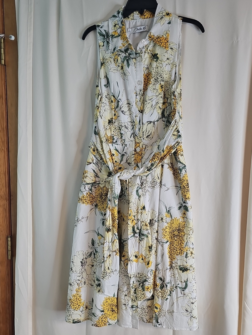 Chetta B White Dress with Yellow Floral Accents 100% Cotton